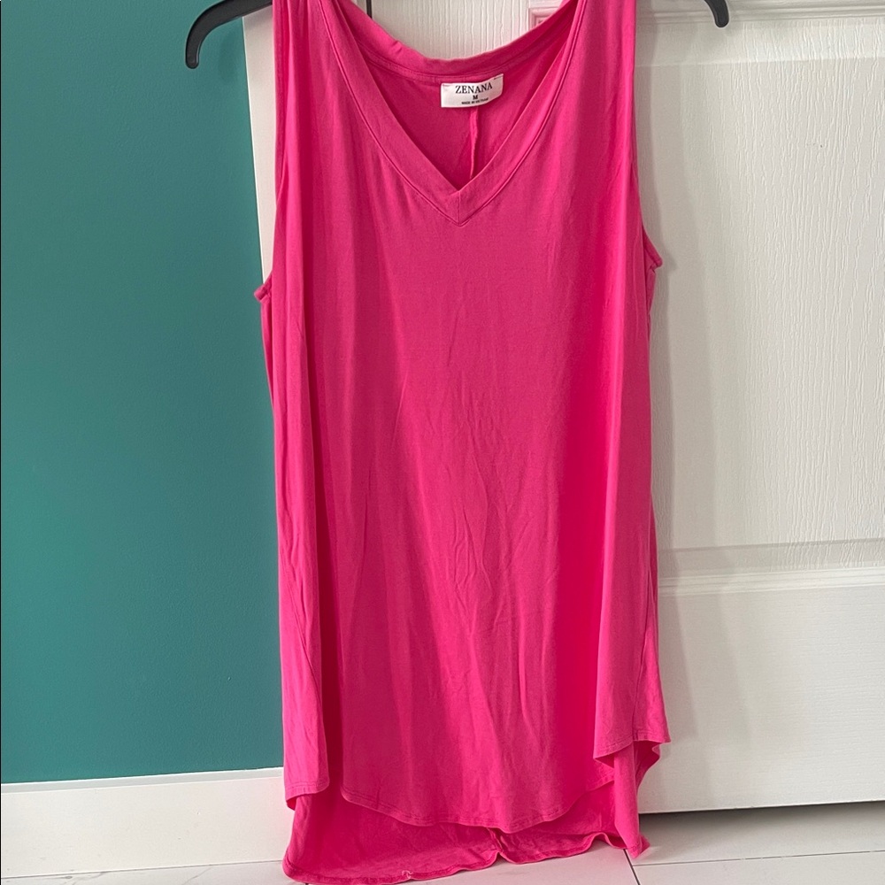 Zenana Outfitters Bright Pink V-Neck Tank Top